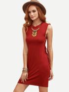 Romwe Burgundy Lace-up Side Sheath Dress