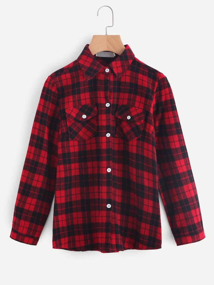 Romwe Checked Single Breasted Shirt