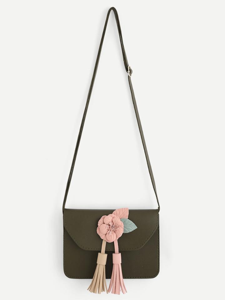 Romwe Tassel & Flower Detail Crossbody Bag