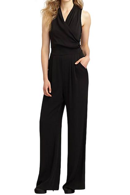 Romwe V Neck Sleeveless Black Jumpsuit