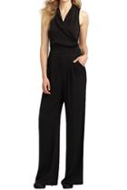 Romwe V Neck Sleeveless Black Jumpsuit