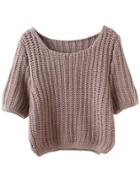 Romwe Short Sleeve Crop Coffee Sweater