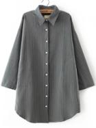 Romwe Lapel Vertical Striped Boyfrined Grey Blouse