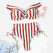 Romwe Striped Underwire Top With Tie Side Bikini
