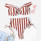 Romwe Striped Underwire Top With Tie Side Bikini