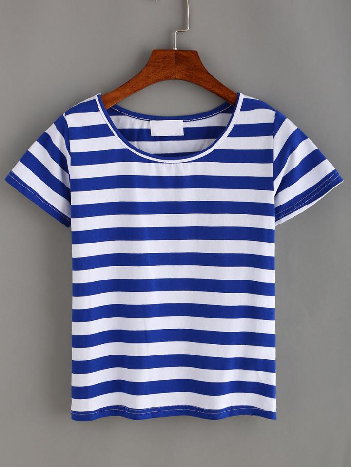 Romwe Blue & White Stripe T-shirt