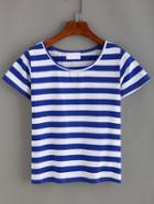 Romwe Blue & White Stripe T-shirt