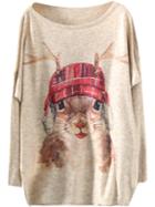Romwe Apricot Hat Mouse Print Loose Sweater