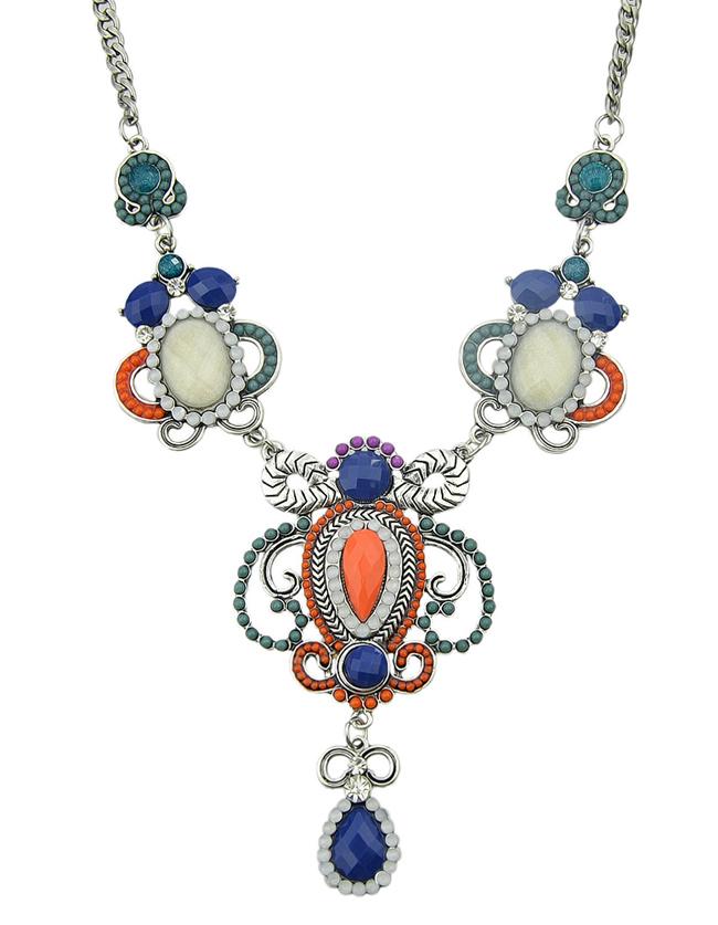 Romwe Colorful Gemstone Flower Fashion Statement Necklace