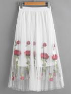 Romwe Rose Embroidered Layered Mesh Skirt