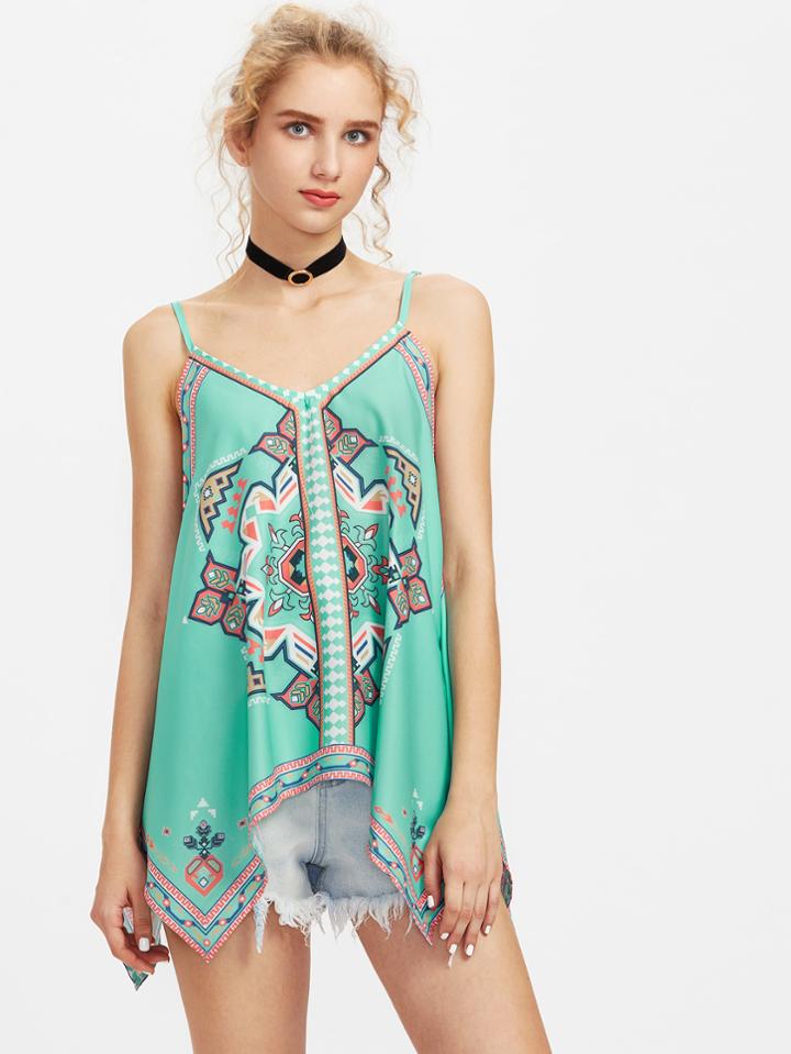 Romwe Geo Print Hanky Hem Cami Top