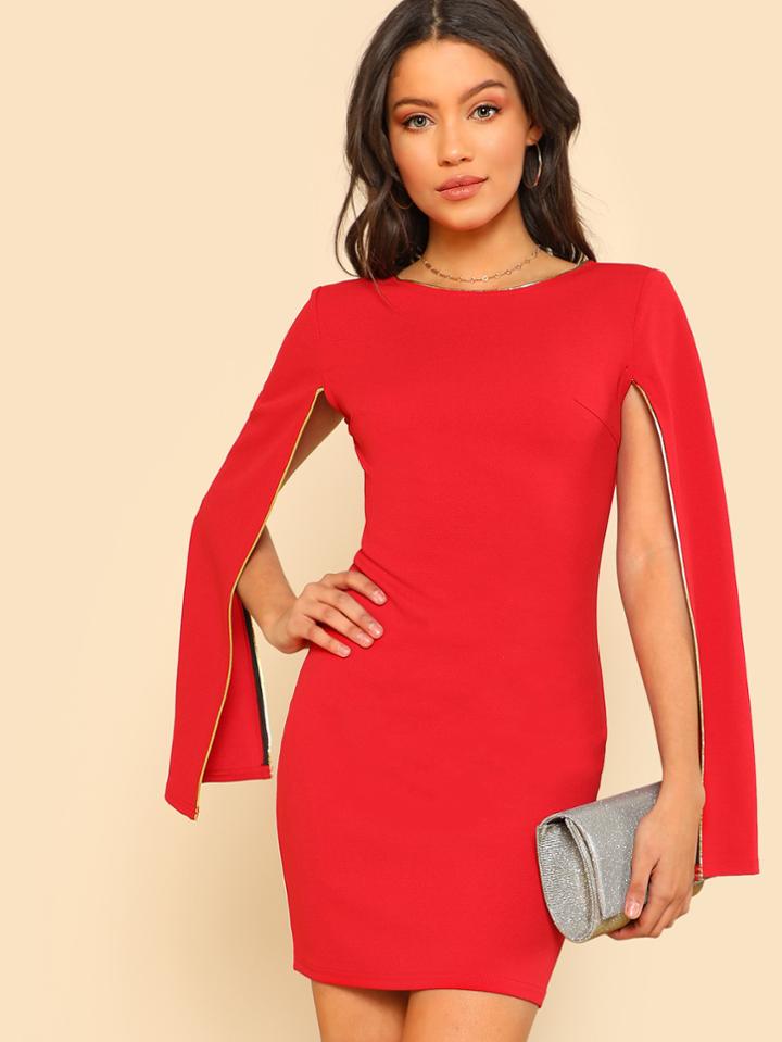 Romwe Contrast Tipping Cloak Sleeve Dress