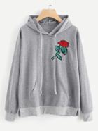 Romwe Embroidered Patch Marled Hoodie
