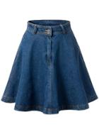 Romwe Blue High Waist Denim Flare Skirt