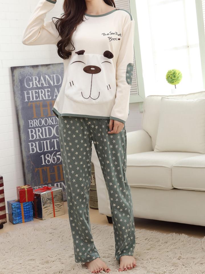 Romwe Contrast Trim Cartoon Pocket Tee & Pants Pj Set