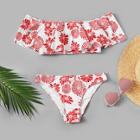 Romwe Flounce Top With Random Floral Pattern Bikini Set