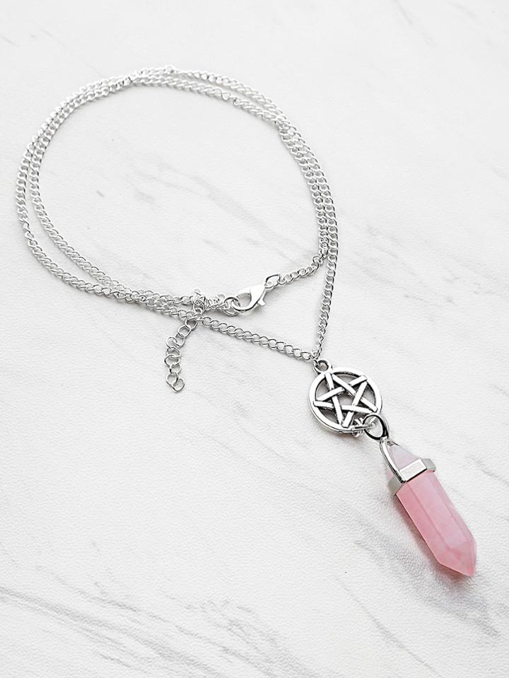 Romwe Hexagonal Column & Star Pendant Necklace
