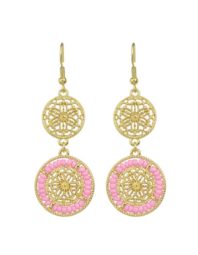 Romwe Pink Beads Long Drop Earrings