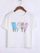 Romwe Popsicle Print White T-shirt