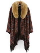 Romwe Lapel High Low Fringe Color Poncho