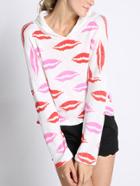 Romwe Hooded Lipstick Print Sweatshirt