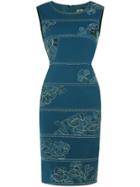 Romwe Blue Disc Flowers Embroidered Sheath Dress