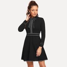Romwe Tie Neck Contrast Trim Dress