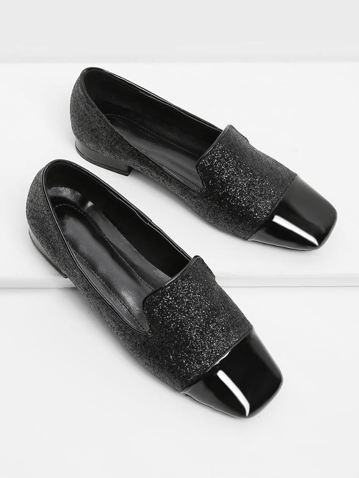 Romwe Cap Toe Glitter Loafers