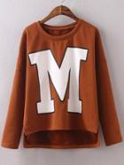 Romwe High Low Letter Print Thicken Coffee T-shirt