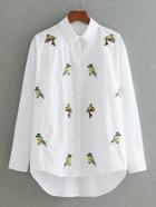 Romwe Bird Embroidery High Low Blouse