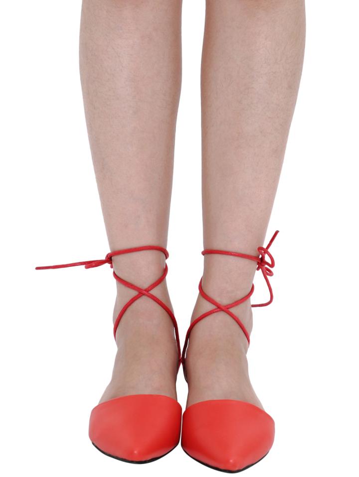 Romwe Red Point Toe Bandage Flat Sandals