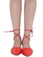 Romwe Red Point Toe Bandage Flat Sandals