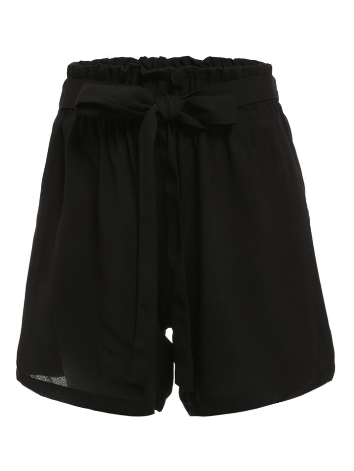 Romwe Elastic Waist Selt-tie Chiffon Shorts
