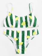 Romwe Fruit & Block Striped Print Bikini Set