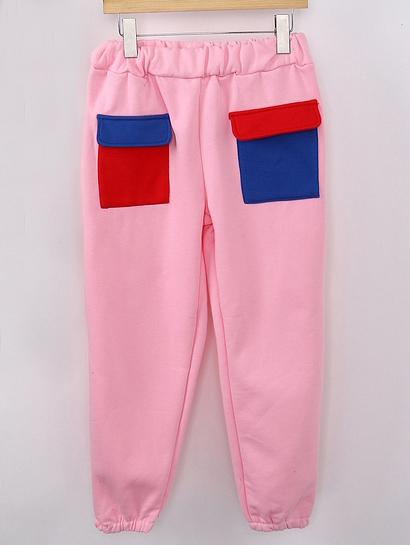 Romwe Elastic Waist Contrast Pockets Pink Pant