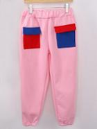Romwe Elastic Waist Contrast Pockets Pink Pant