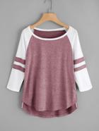 Romwe Varsity-striped High Low Raglan Tee