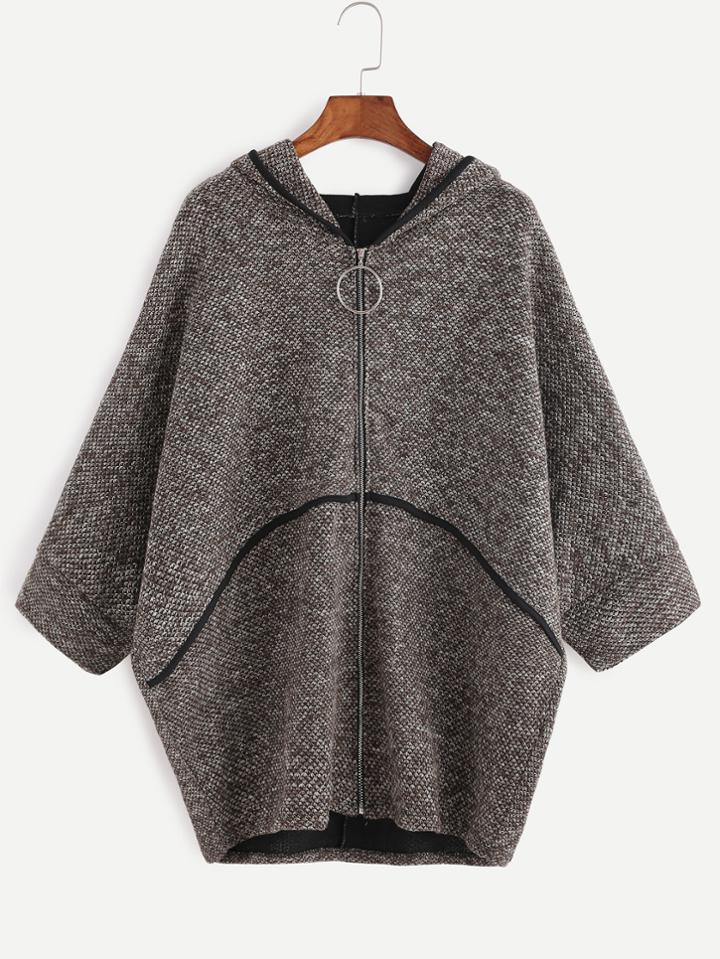 Romwe Batwing Sleeve Zipper Up Hooded  Sweater Coat
