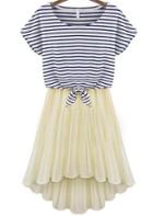 Romwe Striped Pleated Two Pieces Dress