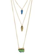 Romwe Blue Three Layers Pendant Necklace
