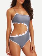 Romwe Cutout Contrast Trim Chain Strap Swimwear