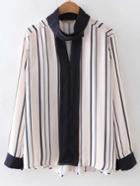 Romwe Contrast Long Sleeve Band Collor Stripe Blouse