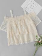 Romwe Open Shoulder Tiered Lace Top