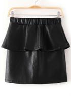 Romwe Black Elastic Waist Pu Peplum Skirt