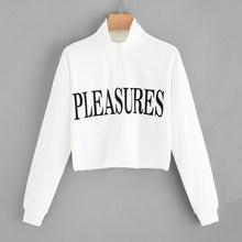 Romwe Slogan Print Quarter Zip Sweatshirt