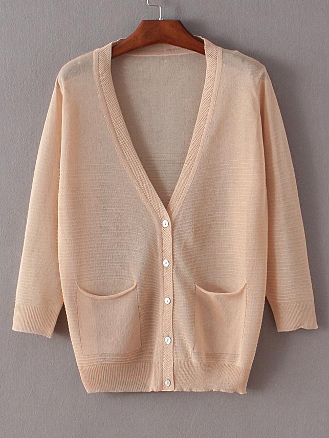 Romwe Nude Collarless Buttons Front Pockets Coat