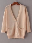 Romwe Nude Collarless Buttons Front Pockets Coat