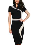 Romwe V Cut High Neck Black & White Sheath Dress
