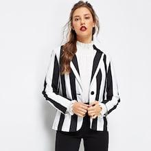 Romwe Notch Collar Striped Blazer