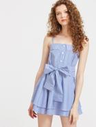 Romwe Striped Swing Dress With Belt